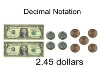 Introducing the concept of decimal notation by relating to counting money.